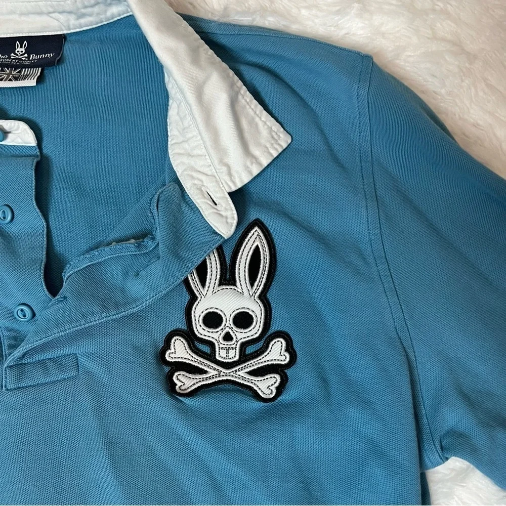 PSYCHO BUNNY Logo Patch Long-Sleeve Cotton Polo L - Picture 4 of 6